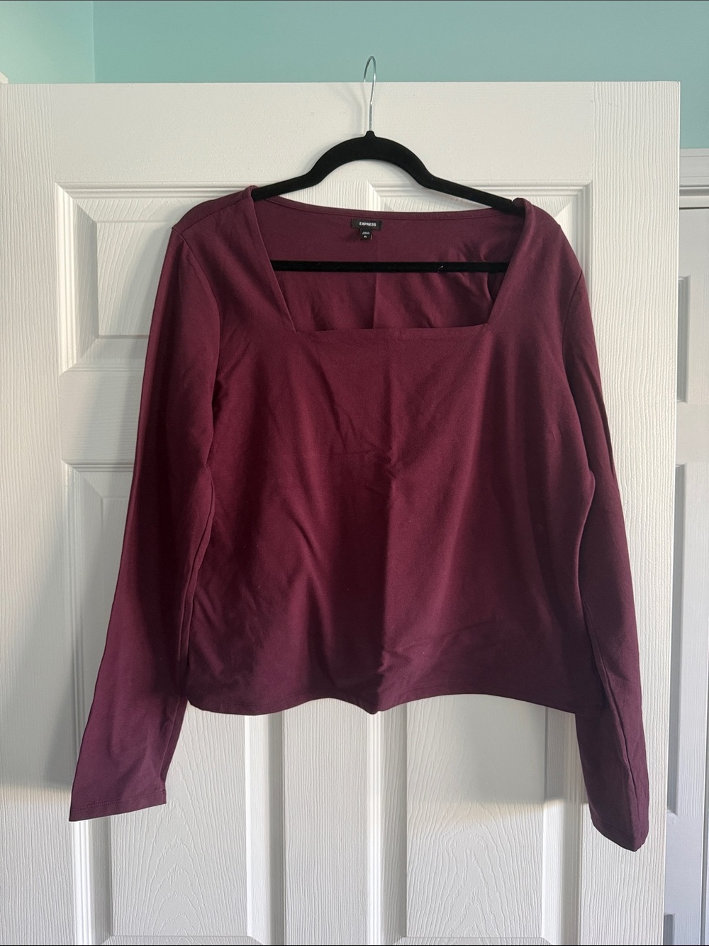 Express Square Neck Long Sleeve Top - Burgundy